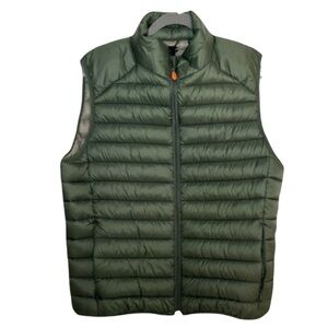 NWOT Men’s Save The Duck Olive Green Puffer Vest Size M With Compress Carry Bag